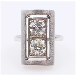  18ct white gold ring set with two brilliant cut diamonds stamped 750 approx 2 carat   