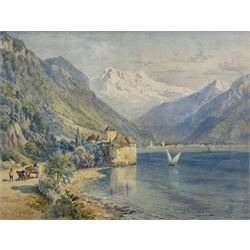 Frank M Chase (British fl.1880-1898): Chillon Castle - Lake Geneva, watercolour signed 20cm x 26cm