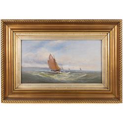 Charles W Ferris (British 19th/20th Century): Boats on Choppy Waters with Distant Seagulls, oil on board signed and dated 1901, 24cm x 44.5cm