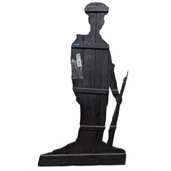 Military Outfitters hand painted life size wooden cut out figure of a WW1 soldier standing at ease holding a gun by his side, marked Stening Signs; hardboard on planked frame H199cm
