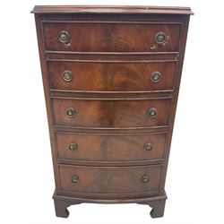 Georgian design mahogany bow front pedestal chest, fitted with five drawers, bracket feet