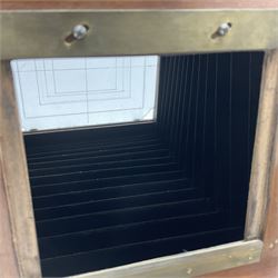 Kieser & Pfeufer folding mahogany and brass full plate camera, with adjustable wooden tripod