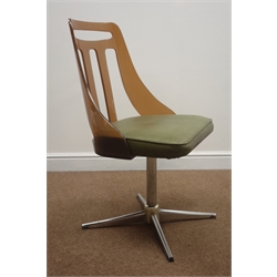  Mid 20th century swivel office chair, moulded back, faux leather upholstered seat, chrome style support (W53cm) and a 'Ghost' armchair (2)  