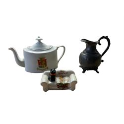 Collection of Crested ware including, teapot, jugs vases etc, together with a pewter jug 