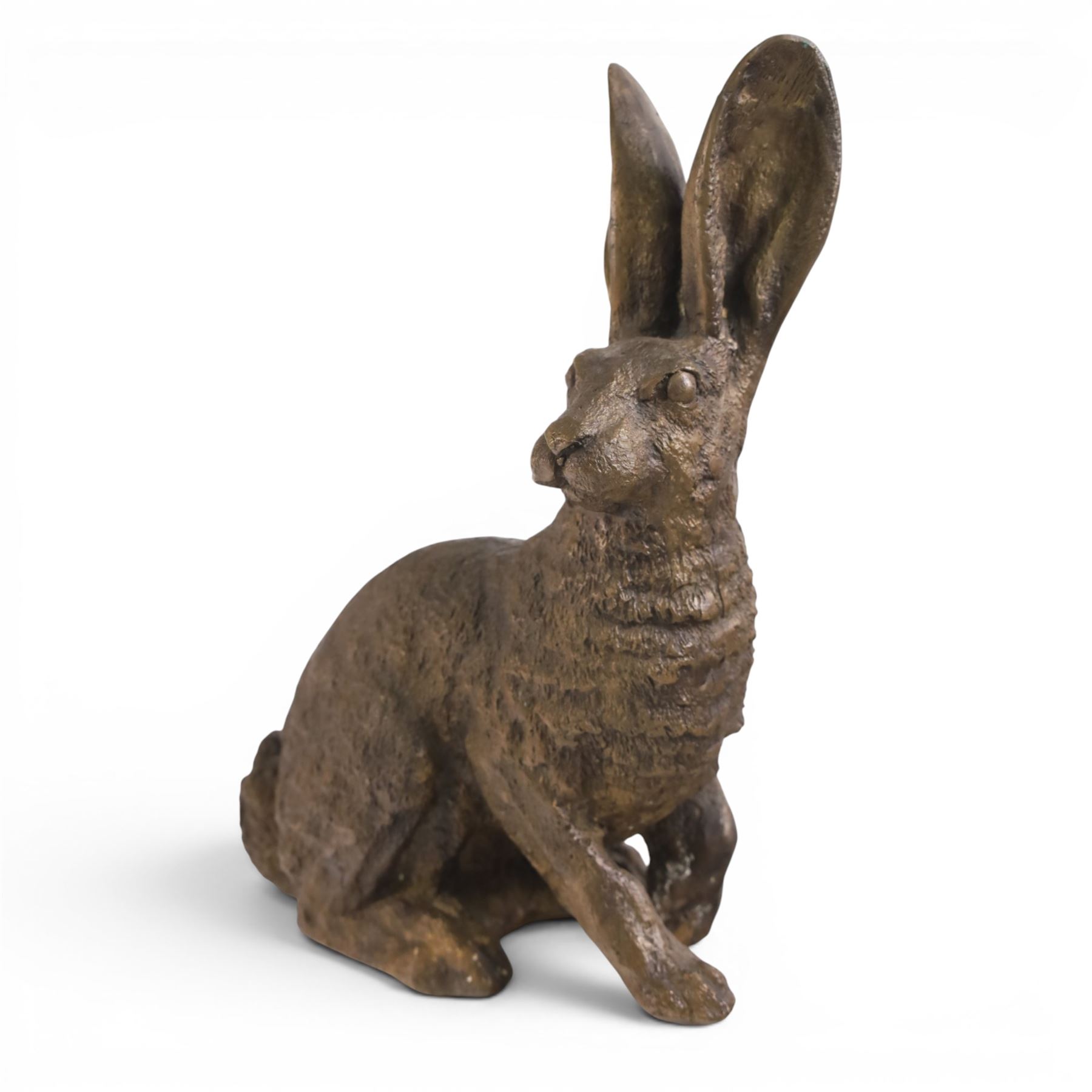 Bronzed figure of a seated hare, together with figure of a duck, hare H31cm 