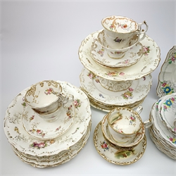 A Plant Tuscan china tea set, comprising teapot, fourteen teacups and fourteen saucers, twelve side plates, milk jug, cream jug, slop bowl, open sucrier, and two sandwich plates, together with a selection of Victorian dessert wares, and matched tea cups and saucers. 