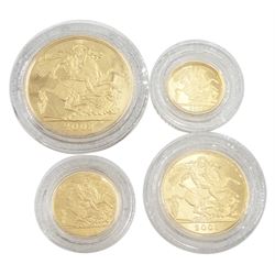 Queen Elizabeth II 2008 'Gold Proof Sovereign Sovereign Collection', comprising 22ct gold five pound, double sovereign, full sovereign and half sovereign coins, cased with certificate