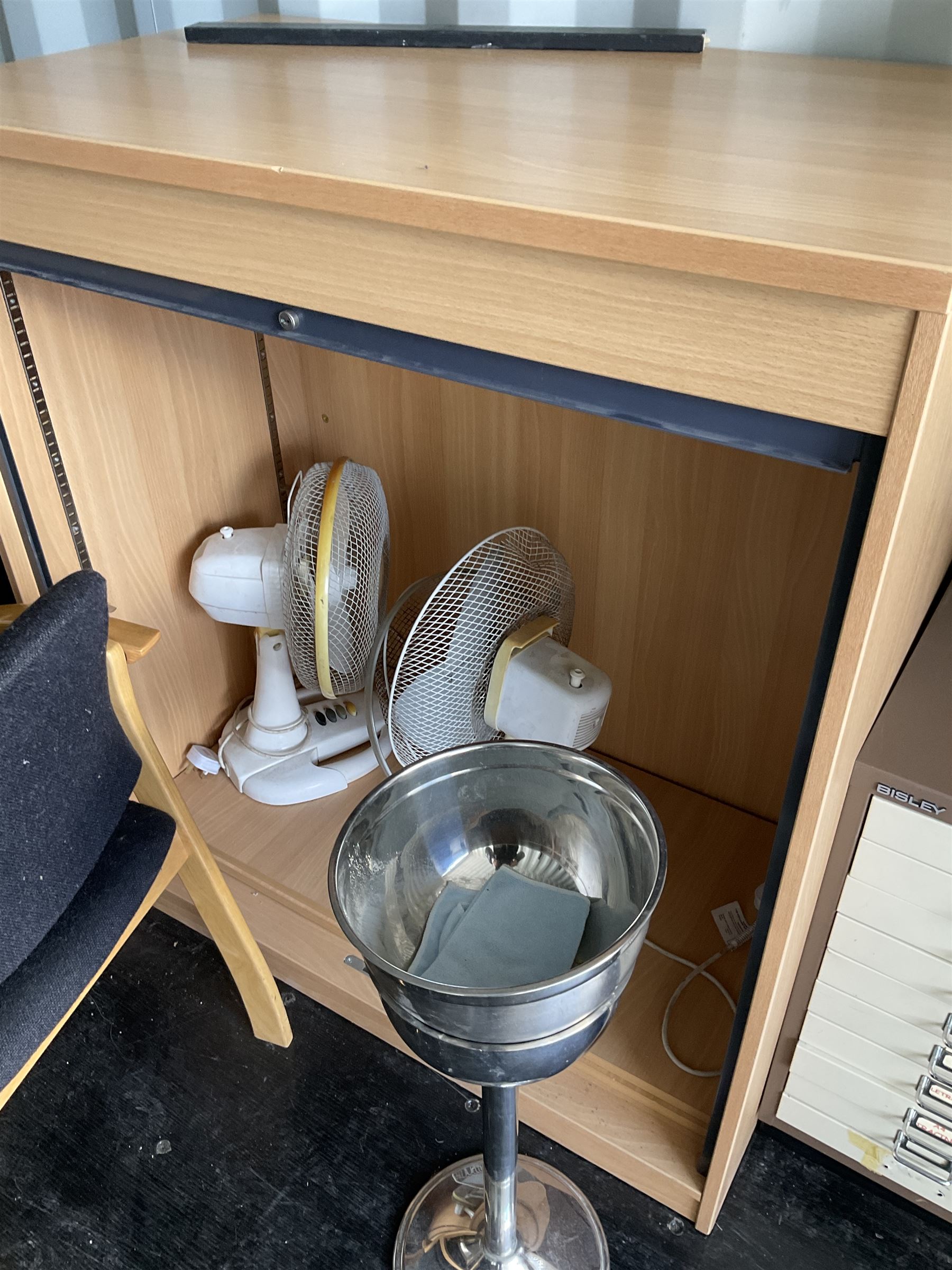 Job lot of office furniture, chairs, filing cabinets,desk fans, suspension files, pens, pedestals etc - THIS LOT IS TO BE COLLECTED BY APPOINTMENT FROM DUGGLEBY STORAGE, GREAT HILL, EASTFIELD, SCARBOROUGH, YO11 3TX