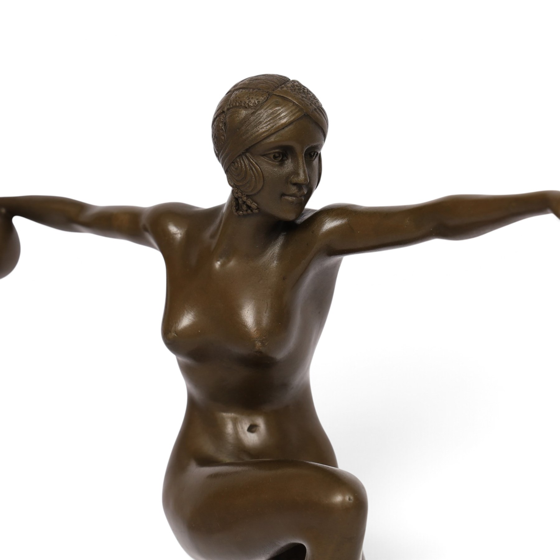 After Guiraud Riviere - The ball dancer, bronze of a female nude upon a marble base, H35cm 