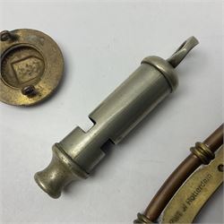 Bosun's whistle, together with Hull City Police whistle and brass and enamel badge detailed 'Special Constable Kingston Upon Hull 1914', (3)