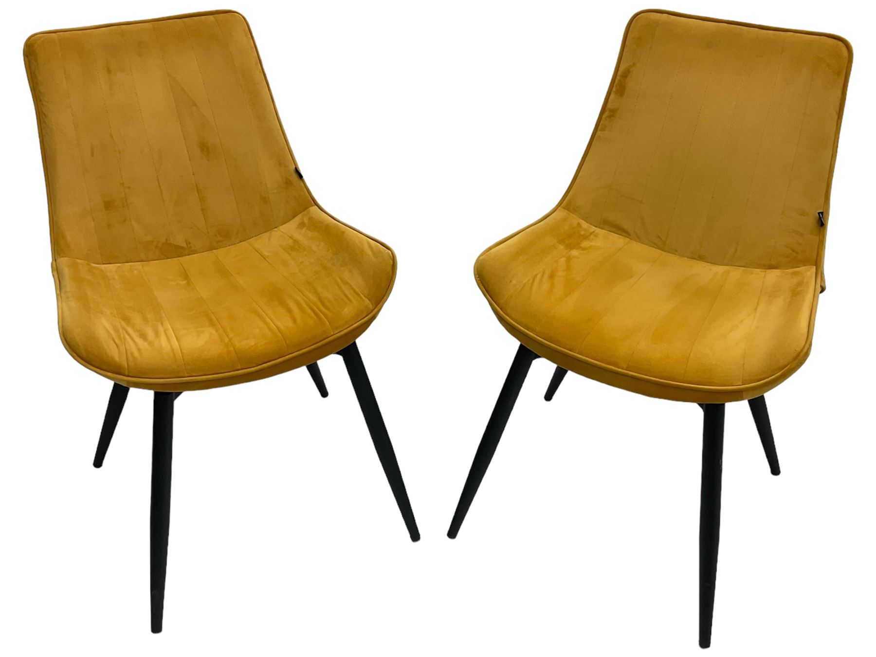 Cherry Tree Furniture - pair of contemporary dining chairs upholstered in mustard velvet fabric 