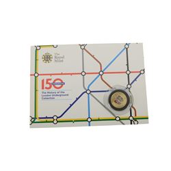 The Royal Mint Alderney 2013 'Metropolitan Line' five pound proof coin cased with certificate and a United Kingdom '150 Underground' two pound coin with information card