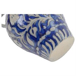 19th century German salt glazed flagon, decorated with foliage and floral sprigs, H36cm