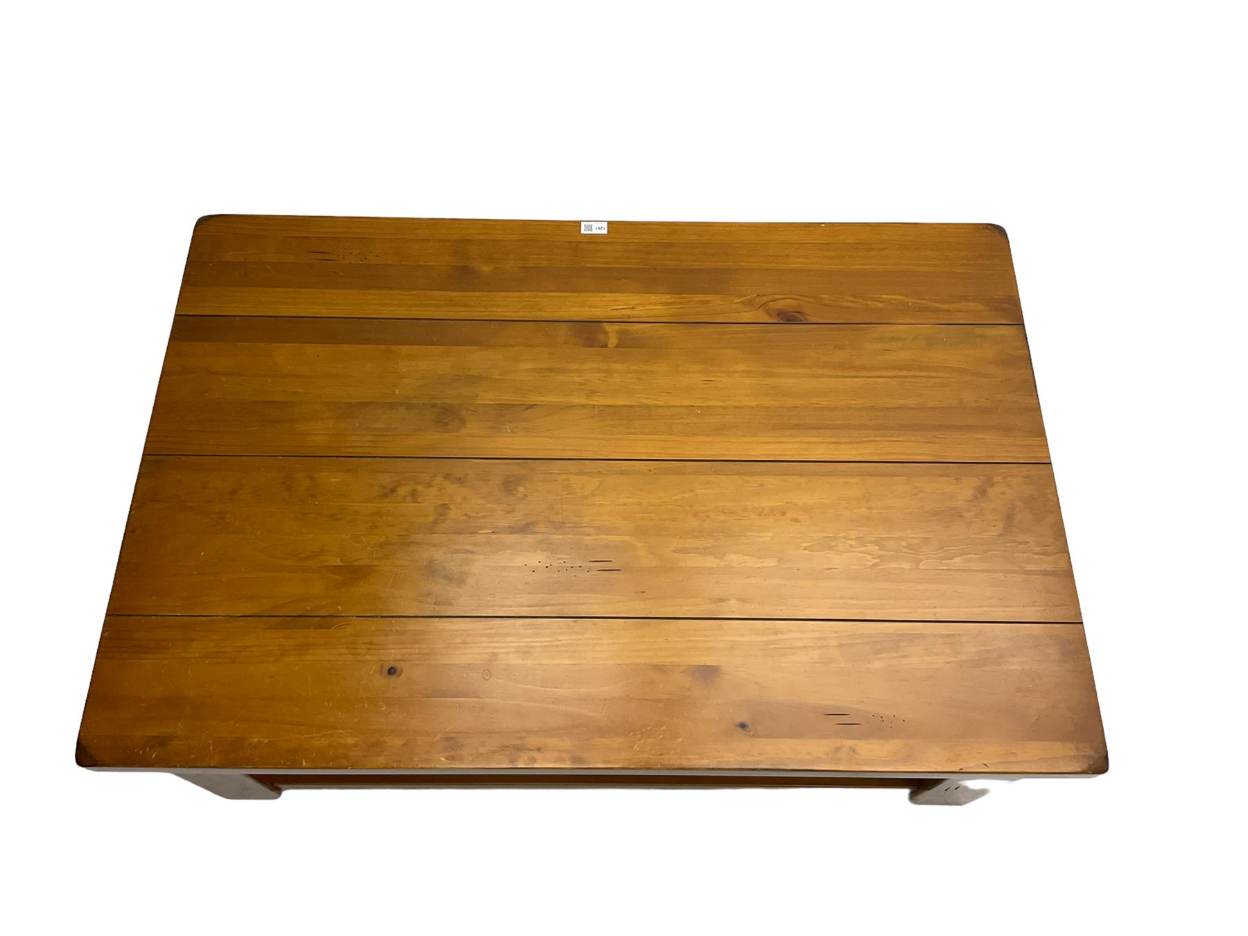Rustic pine coffee table, rectangular plank top over undertier (120cm x 80cm x 46cm); and matching nest of two tables (60cm x 50cm x 64cm)
