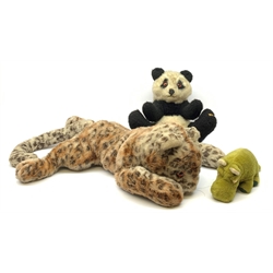 Three Merrythought Teddy Bears to include a Merrythought Leopard cub pyjama case, Panda and Hippo (3)