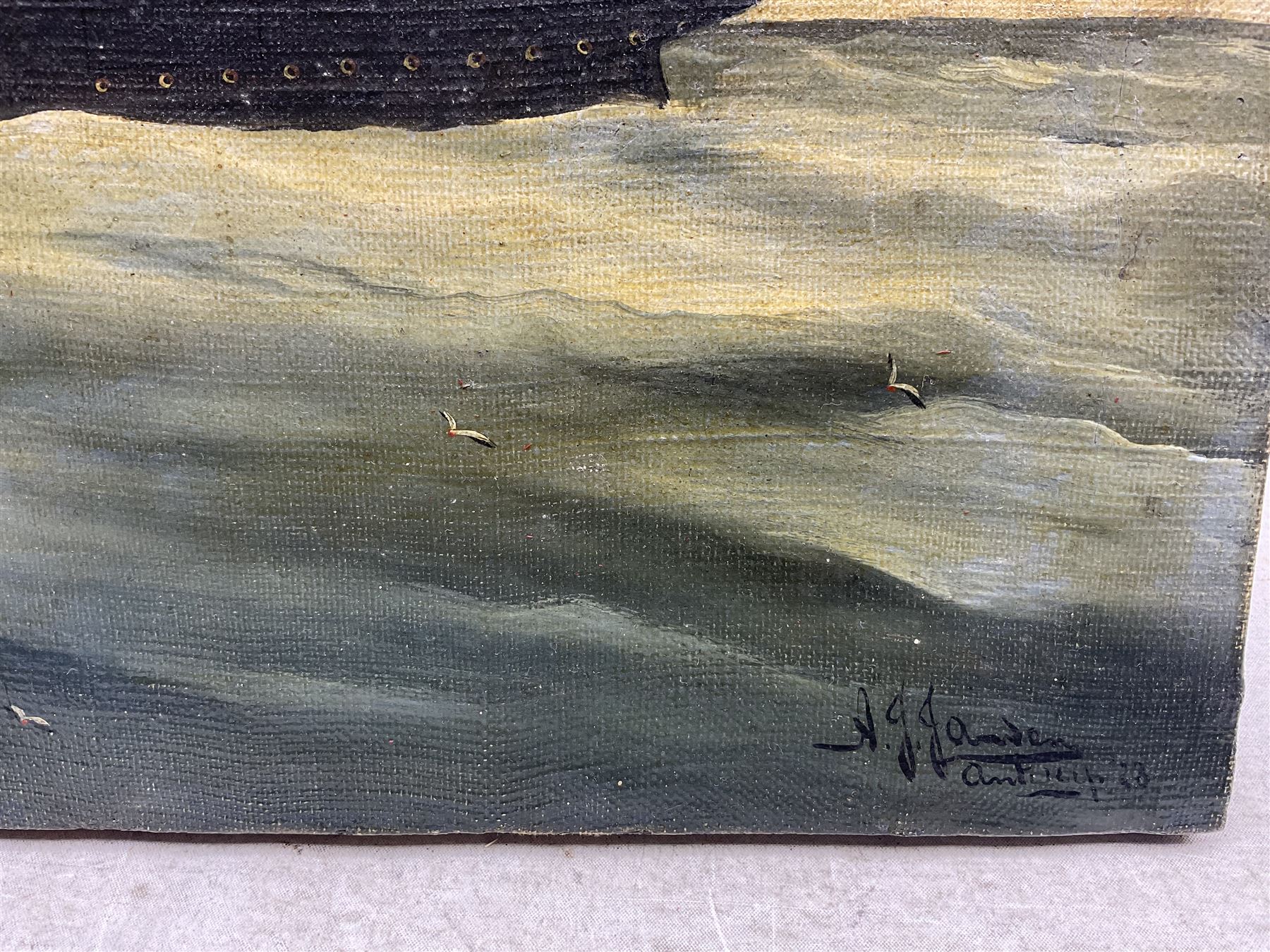Adrianus Johannes Jansen of Antwerp (Dutch 1863-1943): Marylebone Trawler at Sea, oil on canvas signed and dated '28, 37cm x 59cm (unframed)