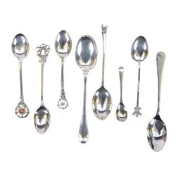 Group of silver, comprising two rectangular photograph frames, two pencil holders, boxed spoon and souvenir spoons, all hallmarked 