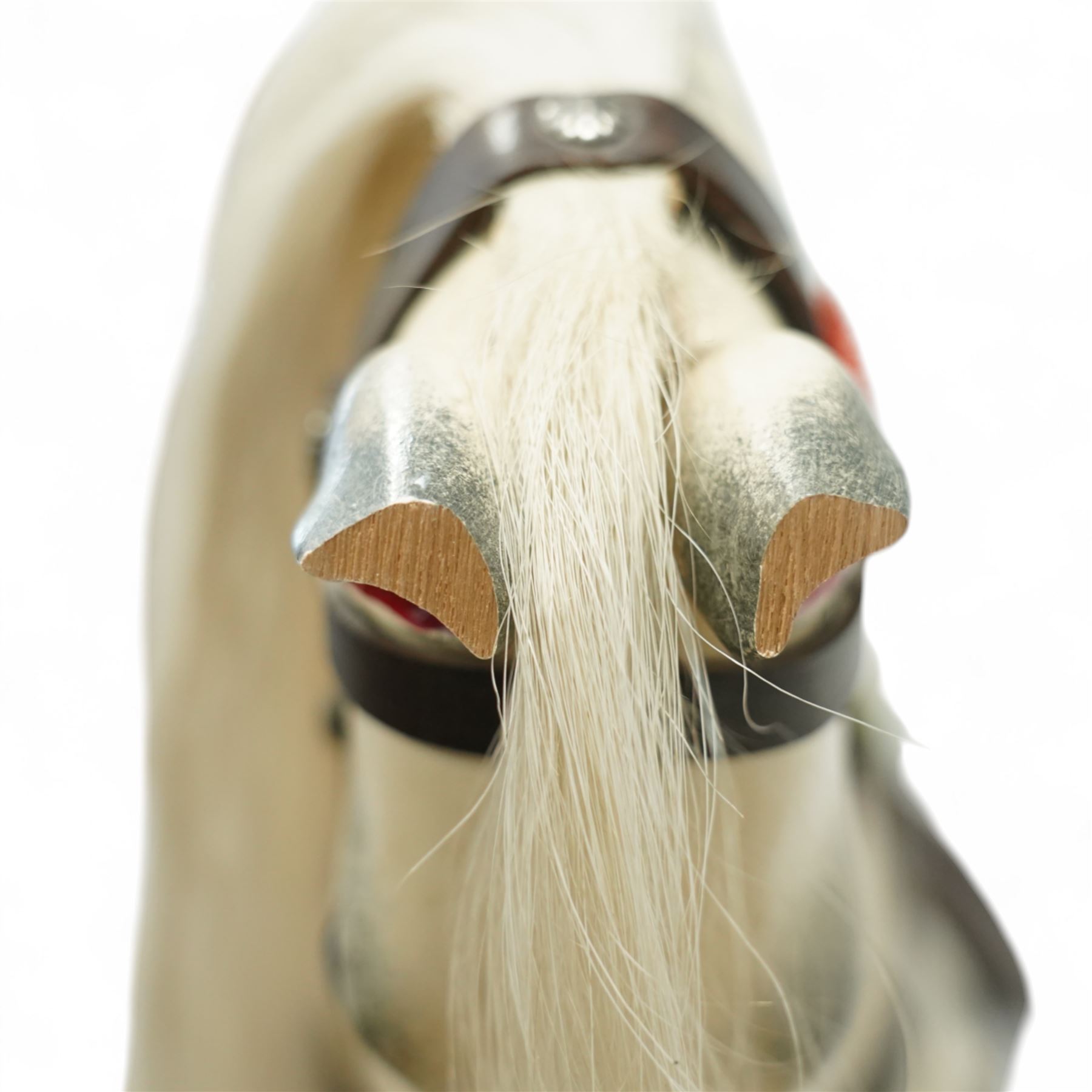 Antony Shackleton of Snainton - 1997 rocking horse titled ‘Fred’, the painted dapple grey body with real horsehair mane and tail, green velvet saddle cloth and leather tack, mounted on a pine swing stand with brass fittings