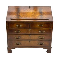 Bevan Funnell Reprodux - mahogany bureau, fall front above two short and three long drawers