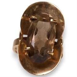 9ct gold smoky quartz ring, hallmarked  