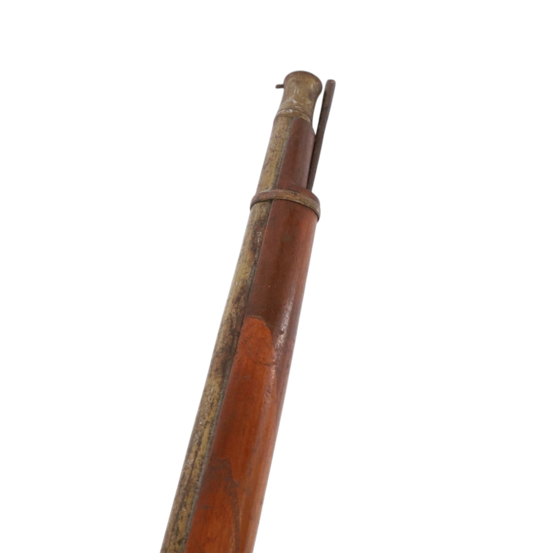  Indian matchlock jezail from the Royal Jaigarh Fort, Jaipur, the plain 51 inch barrel with flared muzzle, stamped to breech 'JPR/EXR/2/7333' on a full wooden stock, overall length 180cm, together with certificate of authenticity on Rajmahal Palace Office headed paper, dated 11th March 1978