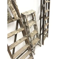 Set three vintage timber step ladders