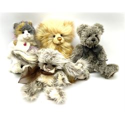 Four Charlie Bears - 'Coco' the rabbit with card labels H30cm; 'Mitzi' CB171800B; unnamed long haired marmalade type cat; and unnamed mottled grey teddy bear; no carry bags (4)