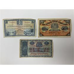 Glasgow, Clydesdale and North of Scotland Bank Limited one pound banknote 1st March 1952 ‘E312010’, The National Bank of Scotland Limited one pound 1st October 1954 ‘B/K 997-929’ and Edinburgh The British Linen Bank one pound 9th August 1955 ‘Y/2 026919’