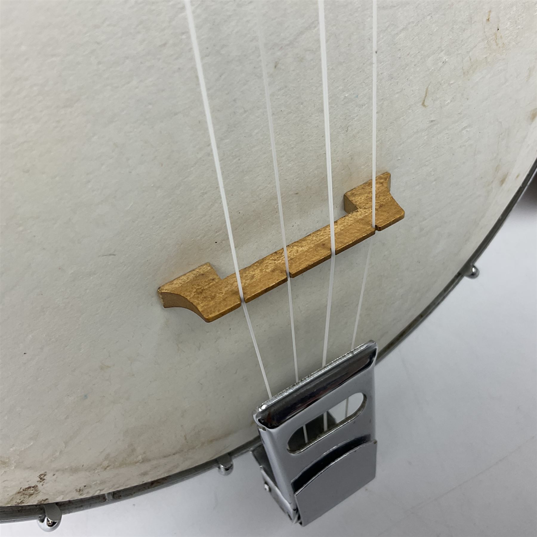 Trumelo BMI banjo ukulele no.3013 L58cm; in soft carrying case; and Kapok Brand guitar shaped ukulele L51cm (2)