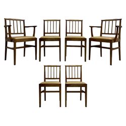 Acornman - set six (4+2) oak dining chairs, shaped cresting rail over moulded upright slats, square tapering supports joined by H-stretchers, by Alan Grainger, Brandsby, York
