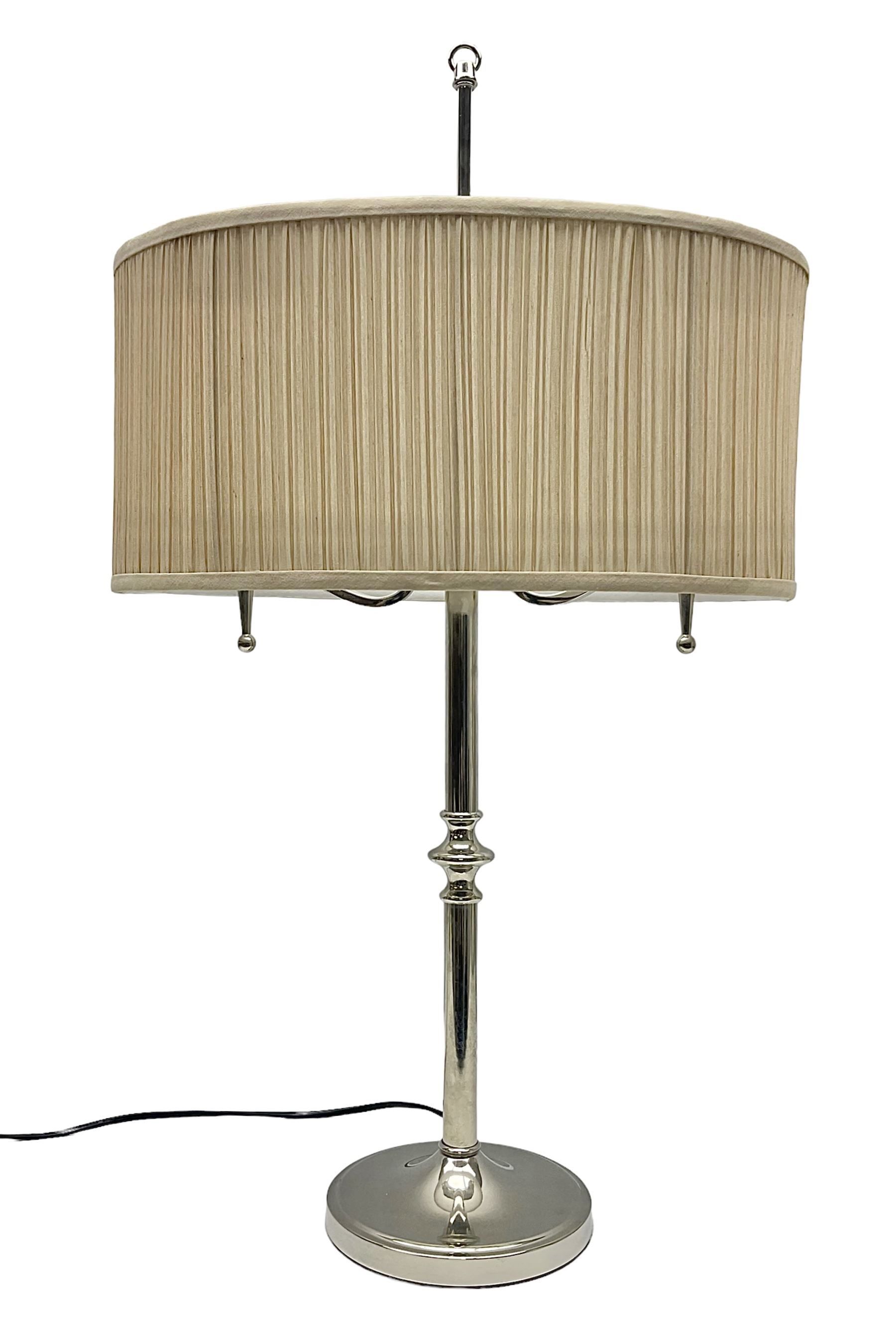 Chrome candelabra style table lamp with shade, H76cm