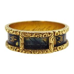 William IV 18ct gold and enamel 'In Memory Of' ring, makers mark RB, London 1833, inscribed within 'William Dickin died 5 Sep 1830 aged 76'