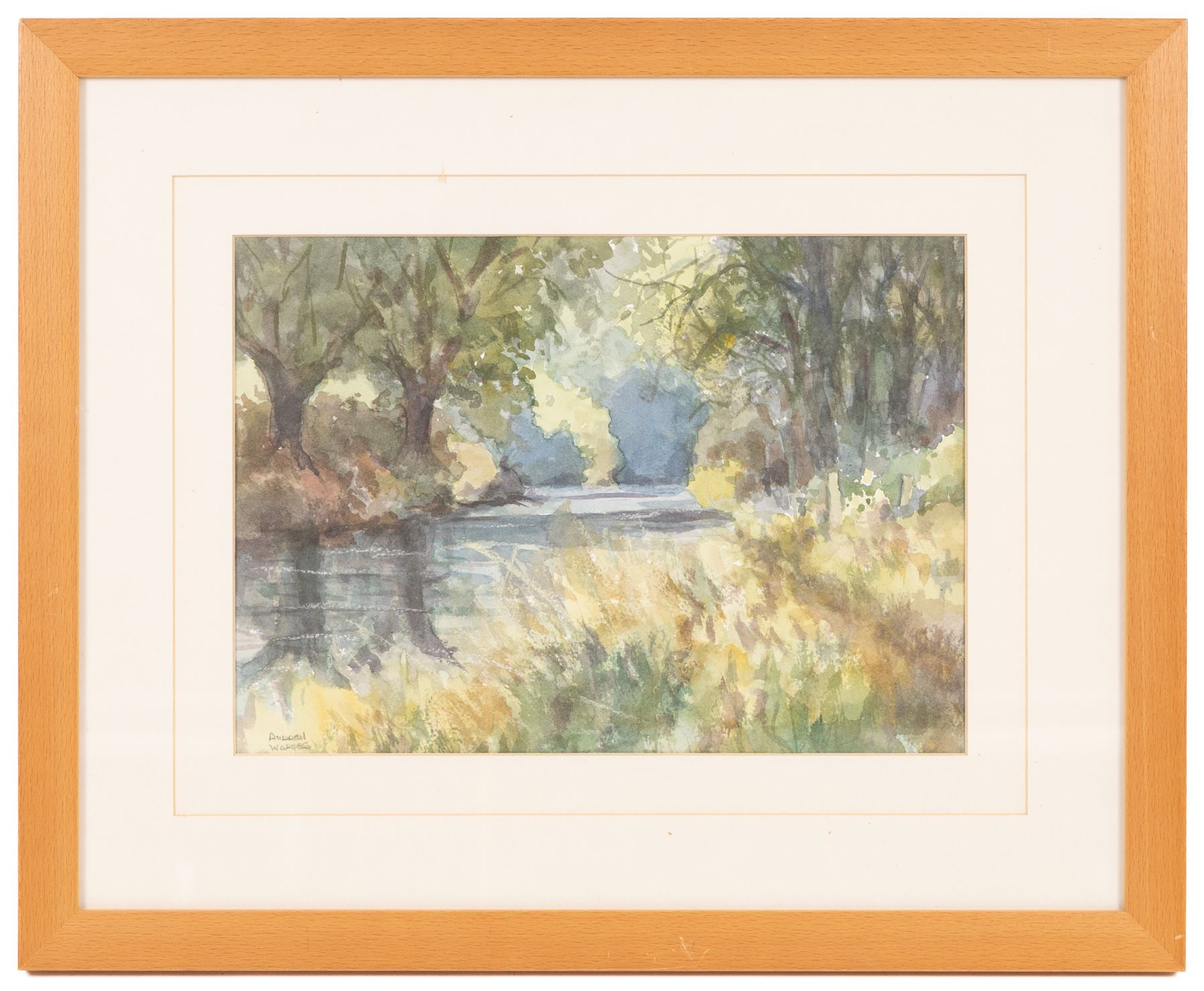 Andrew Warnes (East Riding 20th Century): 'Skidby Windmill' 'Burton Agnes Church' 'River Derwent' and another, set of four watercolours signed, mostly titled verso max 35cm x 25cm (4)