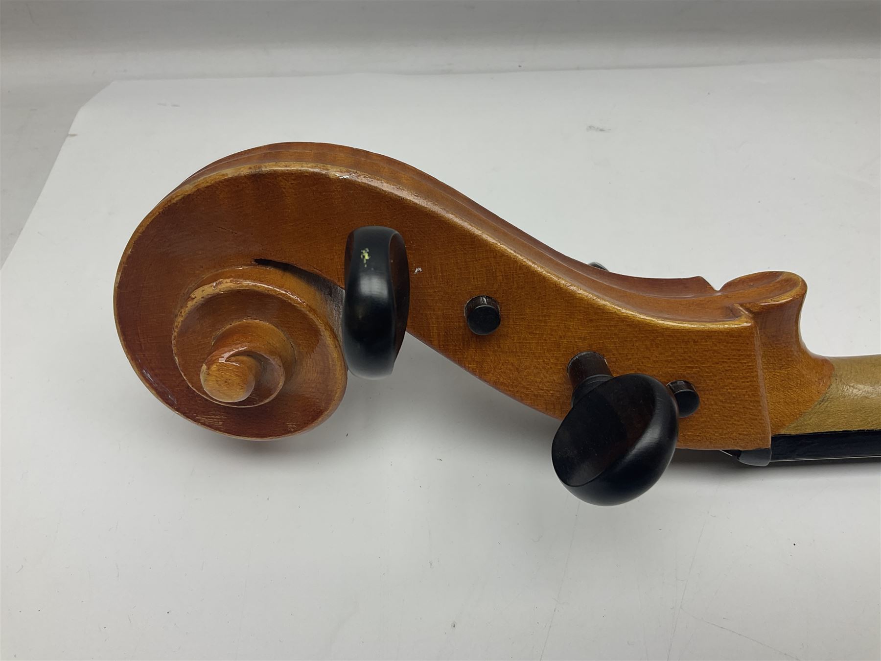 German half-size cello with 69cm two-piece maple back and ribs and spruce top; L112.5cm overall; in soft carrying case with two bows