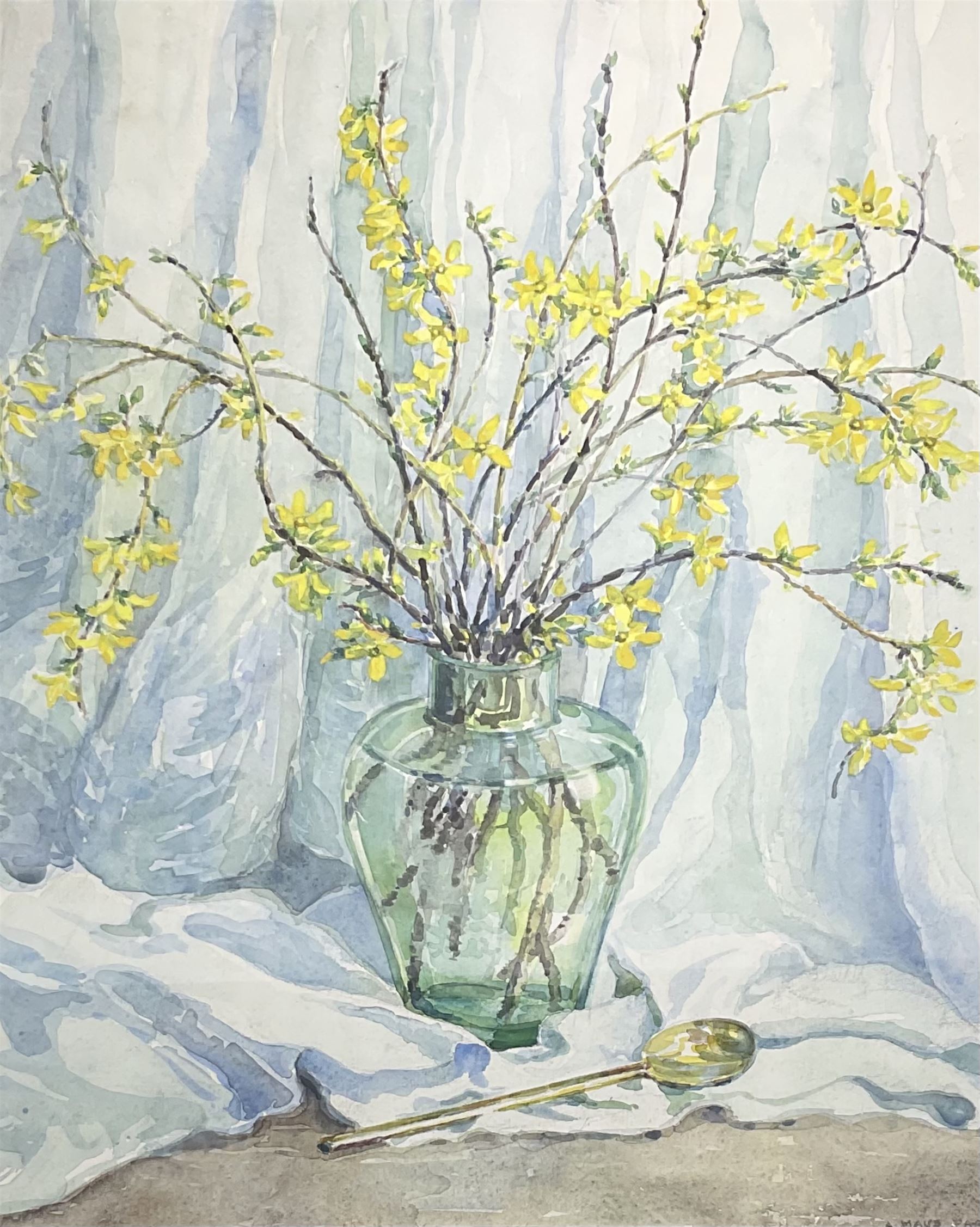 A Maud Parsons (British 20th Century): Yellow Flowers in a Vase, watercolour signed, in ornate hand-carved Florentine gilded frame 47cm x 35cm