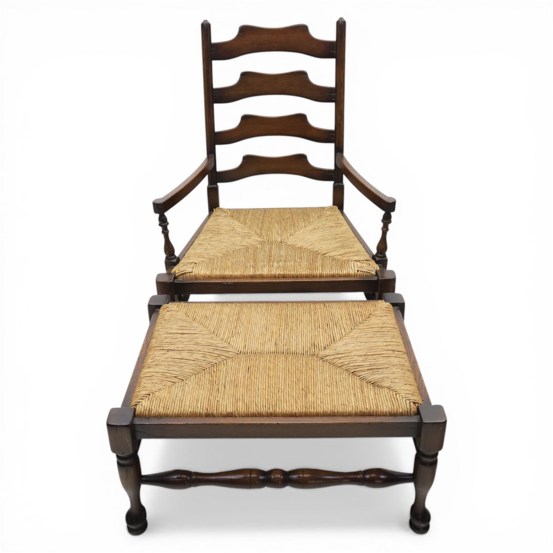 Country ladder back armchair and matching stool