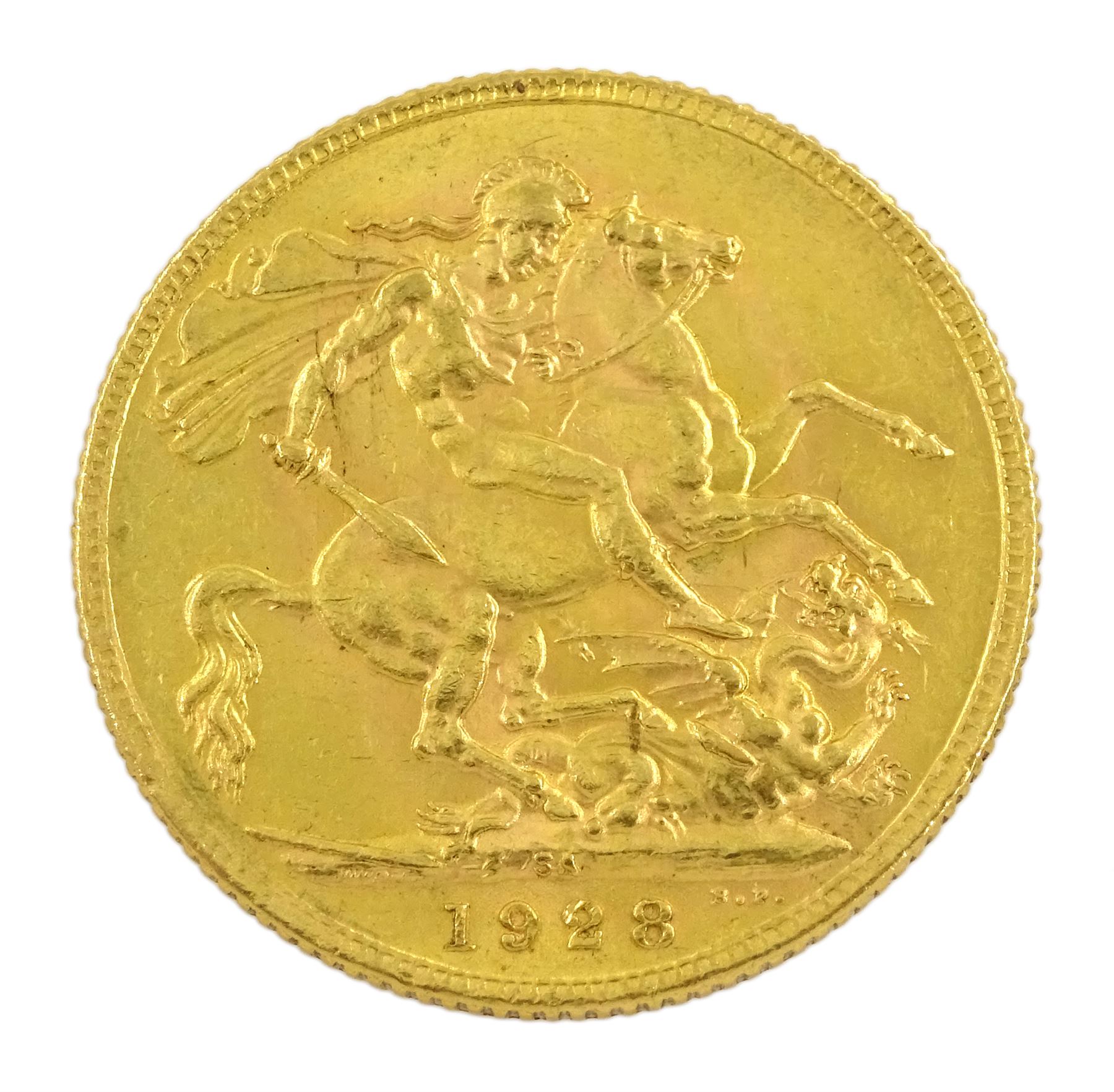 King George V 1928 gold full sovereign coin, Pretoria mint