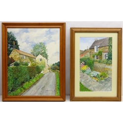  Ivy Cottage, Fylingthorpe, oil on board signed and dated 2002 by Val Mennell and Vane Cottage, Fylingthorpe, watercolour signed by the same hand max 45cm x 35cm (2)  