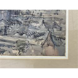 Norman Denman (Northern British 20th century): Hull Royal Infirmary under Construction, watercolour and felt pen signed, inscribed verso 33cm x 49cm