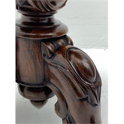 Victorian rosewood rise and fall piano stool, the floral needlework upholstered seat raised on floral and scroll carved tripod base