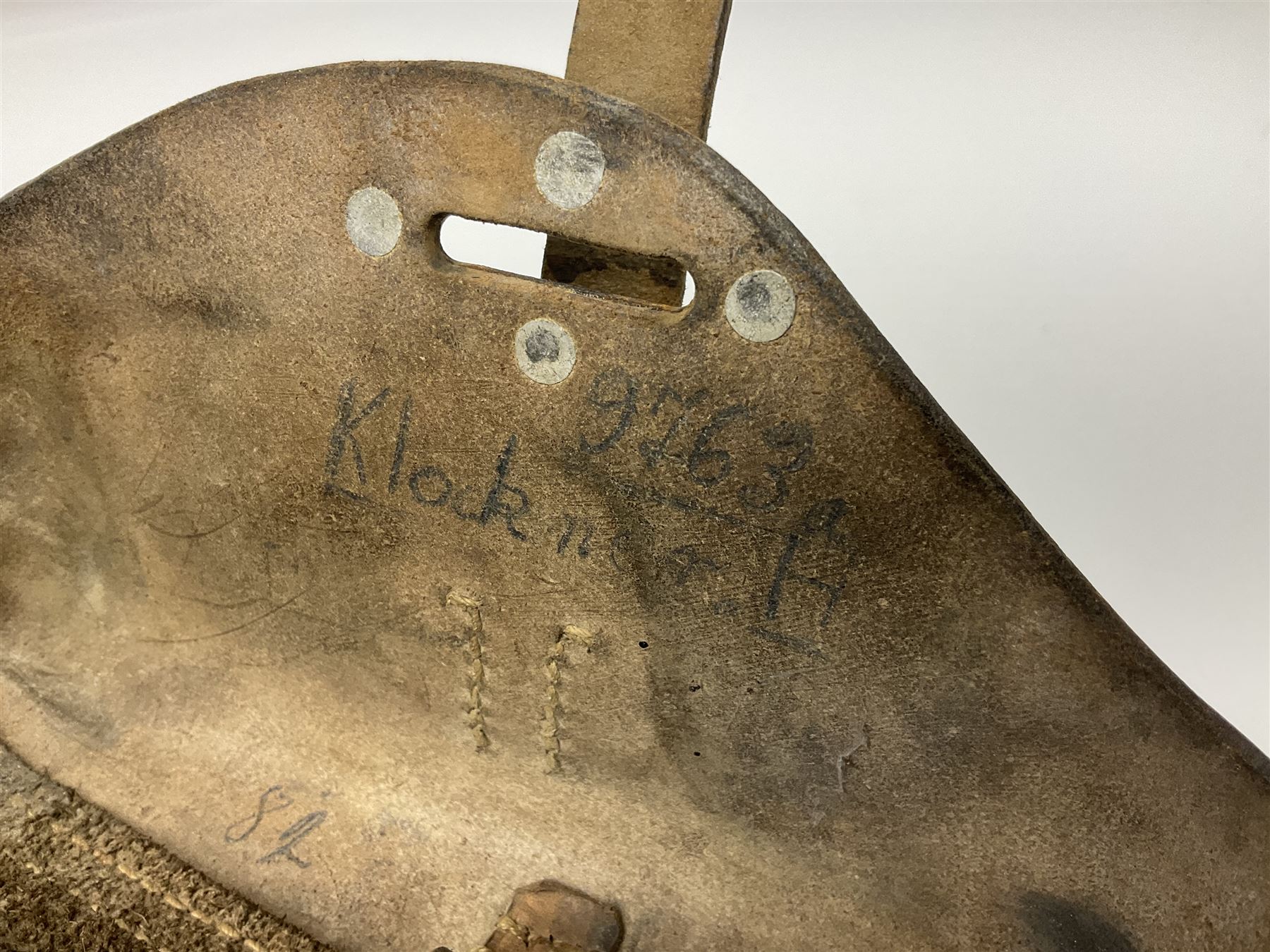 WWII German brown leather holster with side magazine pouch for a Walther P.38 semi-automatic pistol, stamped P38 and OWX 1941 on back L24.5cm