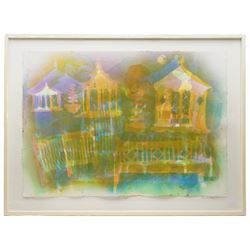 Gillian Ross Kelsey (British 1935-2025): 'Garden Images', acrylic ink on paper signed and titled in pencil 74cm x 103cm