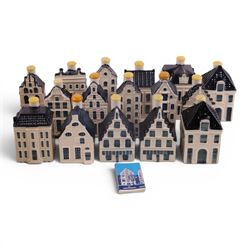 Sixteen  Blue Delft's KLM Airlines, Bols decanters, shaped as Dutch houses