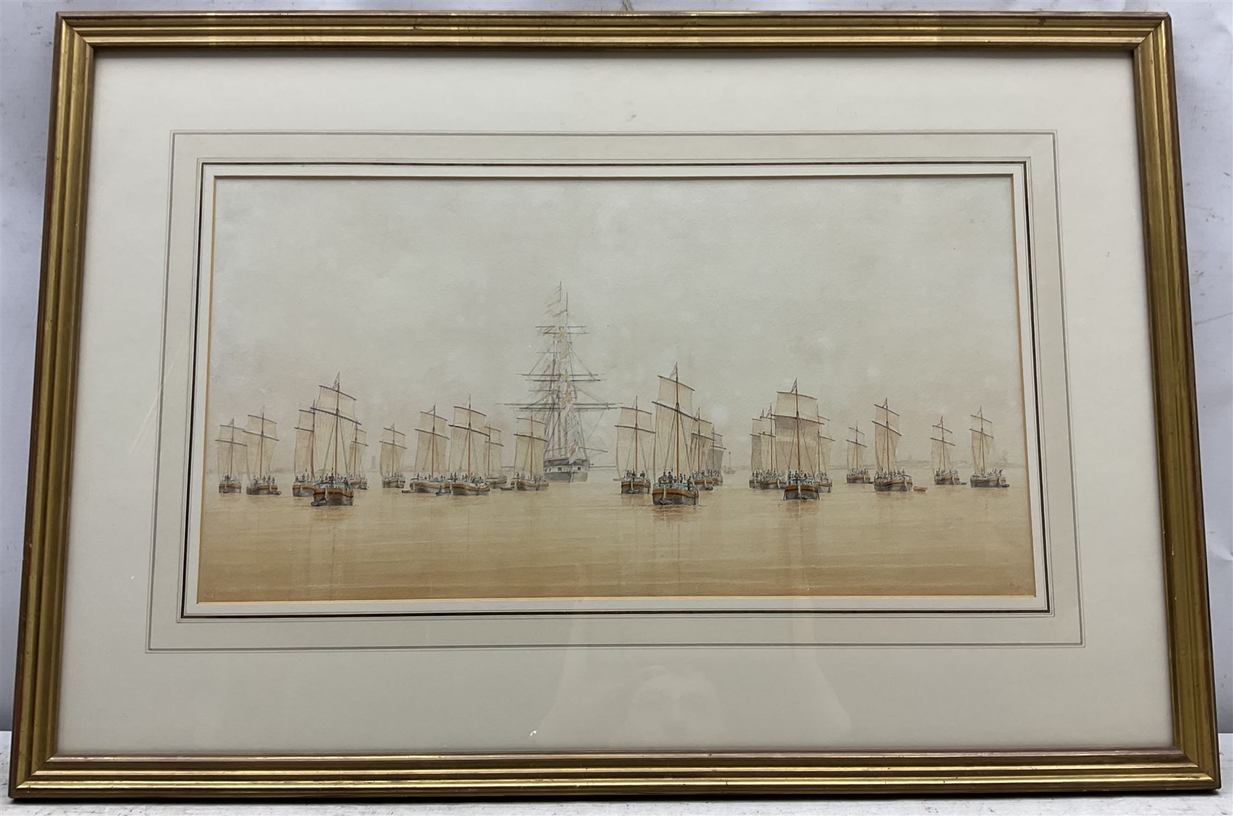 William Frederick Settle (British 1821-1897): A Naval Regatta in the Humber, watercolour signed with monogram and dated '64, 26.5cm x 51cm