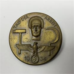 WWII German Iron Cross 2nd Class with ribbon; WWI German Wuerttemberg Medal with ribbon; and Day Badge for 1934 marked Reichsverband Pforzheim32 (3)