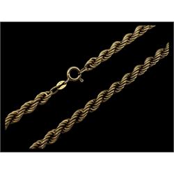 9ct gold rope twist necklace chain, hallmarked