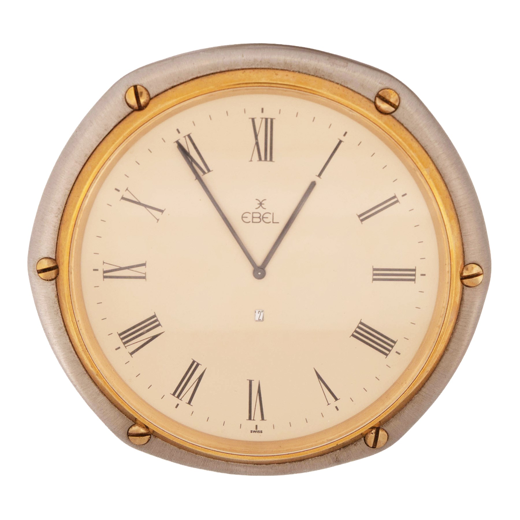 Ebel Loupe travelling alarm clock, in leather case, Ebel desk clock and fob watch
