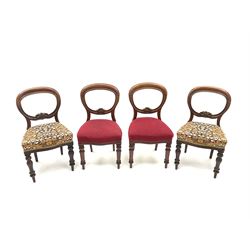 Four Victorian mahogany ballon back dining chair, upholstered seat, turned supports