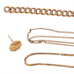 9ct gold jewellery, comprising ID bracelet, box link bracelet, single stud earring and a 10ct gold chain