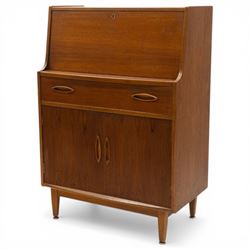 Jentique - mid-20th century teak bureau, fall-front enclosing fitted interior, over single...